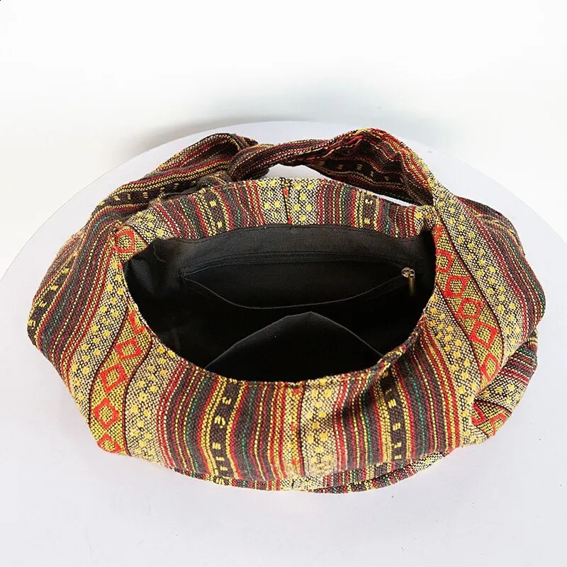 Fashion Bohemian Canvas Shoulder Crossbody Bag Womens Large Capacity Versatile Ethnic Style Shopper Tote Bag 250407