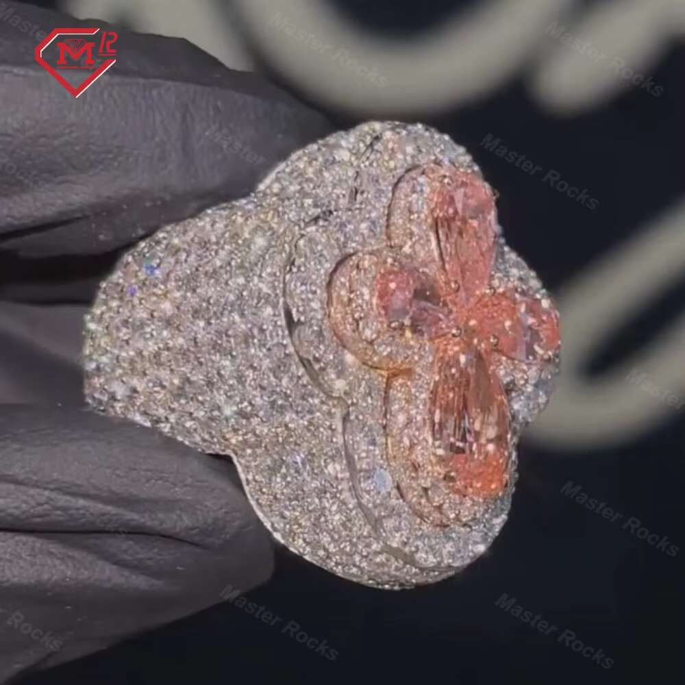 Custom Moissanite Cross Ring Hip Hop Vvs Iced Out Blue Diamond 925 Sterling Silver Men Moissanite Ring