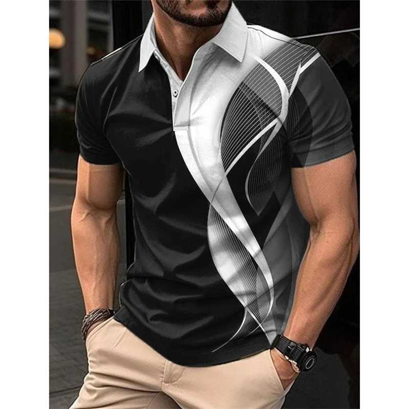 3D printed optical illusion mens polo shirt color striped pattern T-shirt summer casual lapel top loose T-shirt short sleeved W250329
