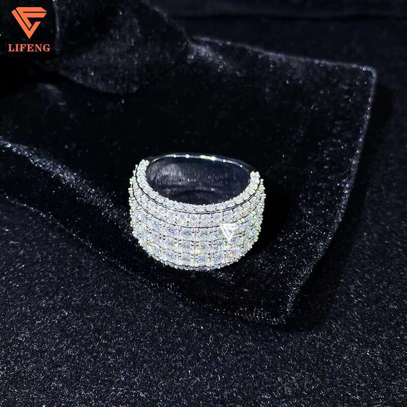 Luxury 5-Row Moissanite Ring 10k Solid Gold With 925 Silver Hip Hop Band Fashion Jewelry for Men-Passes Diamond Test Gift