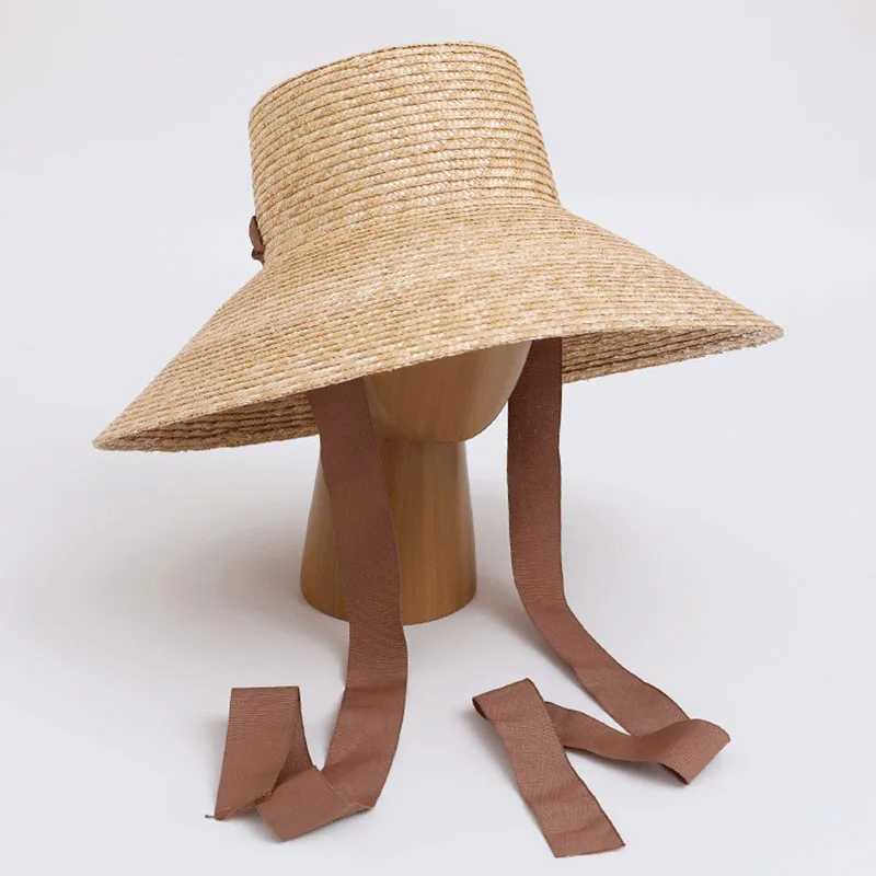 Womens wide Brim straw hat with Chin strap summer sun hat UV protection beach hat wind rope UPF Derby travel hatXJ250329