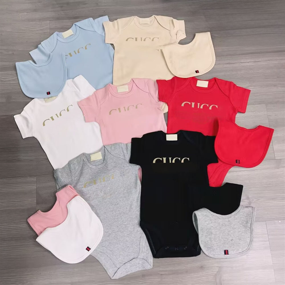 Newborn Babies Toddlers Girls Boys Cotton Rompers Fashion Designer Print Letter Jumpsuits Summer Baby Girl Climbing With Bibs Childrens Romper Babie