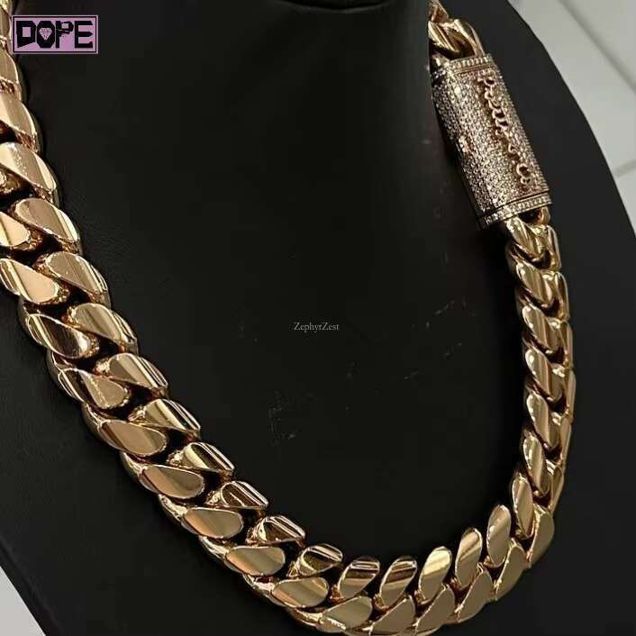 Hiphop 20mm Sier Gold Monaco Custom VVS Moissanite Clasp Plain Cuban k Chain