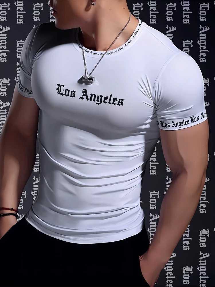 Los Angeles Text Printed Mens Sports T-shirt Summer Daily Casual Mens Short-sleeved Top Outdoor Fashion Mens Fitness T-shirt X250329