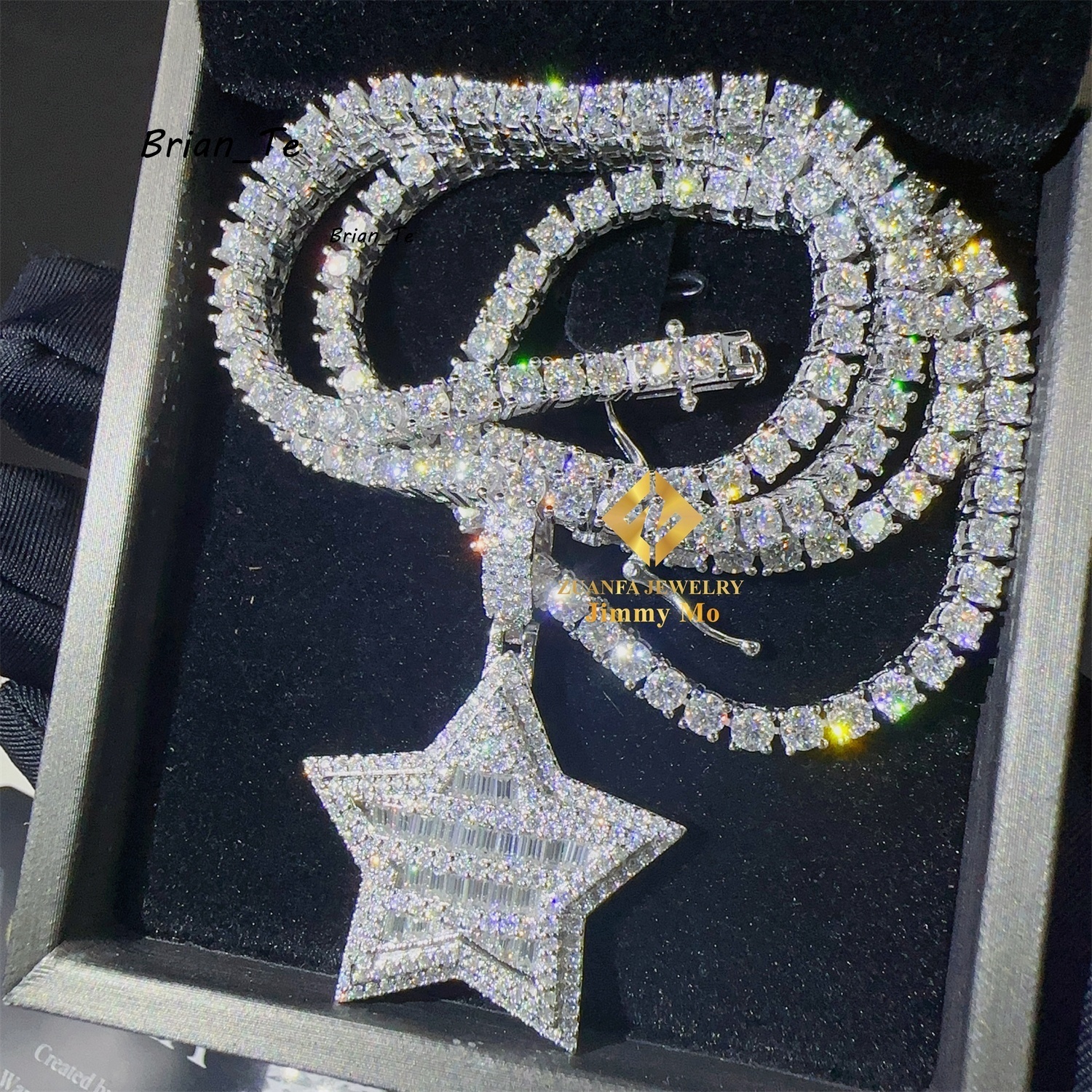 GRA Certificates Pass Diamond Tester Iced Out Fire Jewelry 925 Silver VVS1 Baguette Moissanite Diamond Pendant Necklace Gift