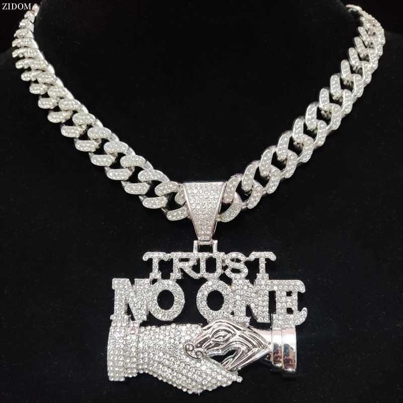 Womens Hip Hop Trust Pendant Free Necklace with 13mm Cuban Chain Hip Hop Ice Pendant Necklace Fashionable Punk Jewelry Gift Y250329