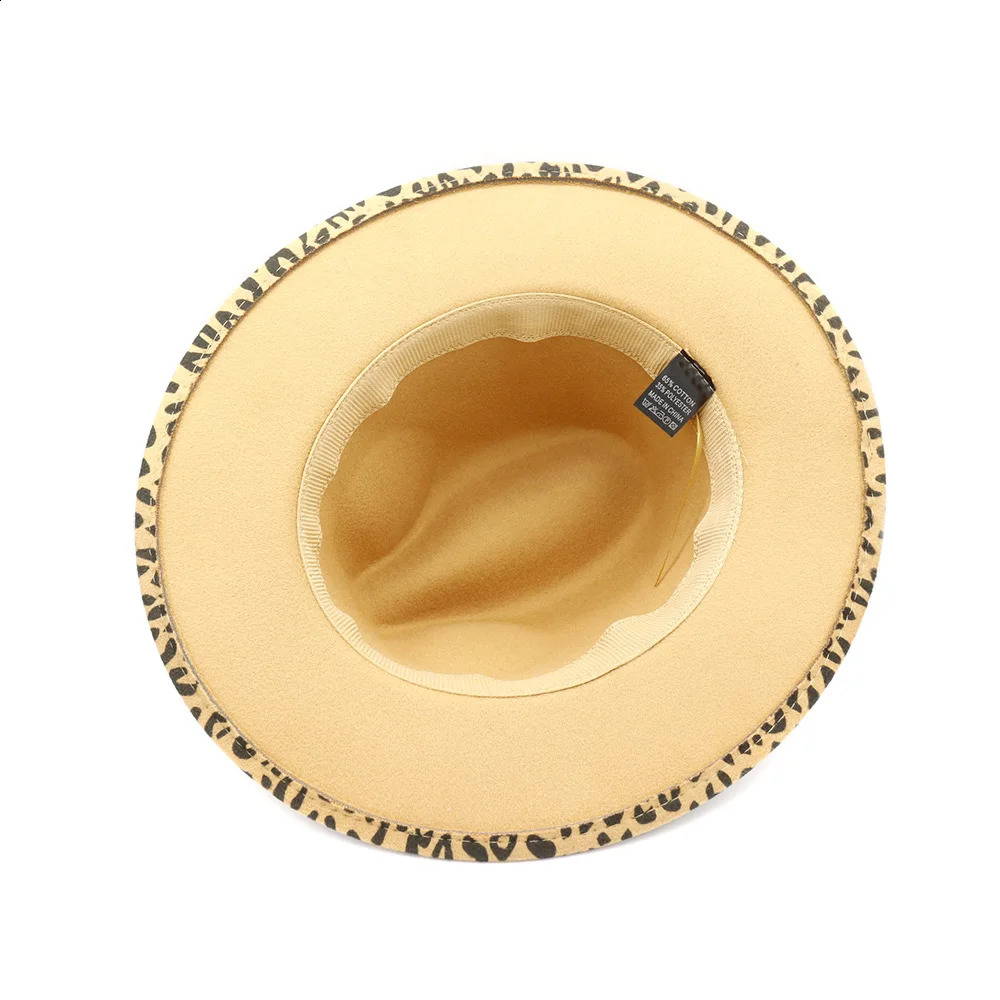 QBHAT unisex plain leopard print belt buckle decoration Australian wool felt jazz Fedora hat men and women plain Brim Panama formal hat 250328