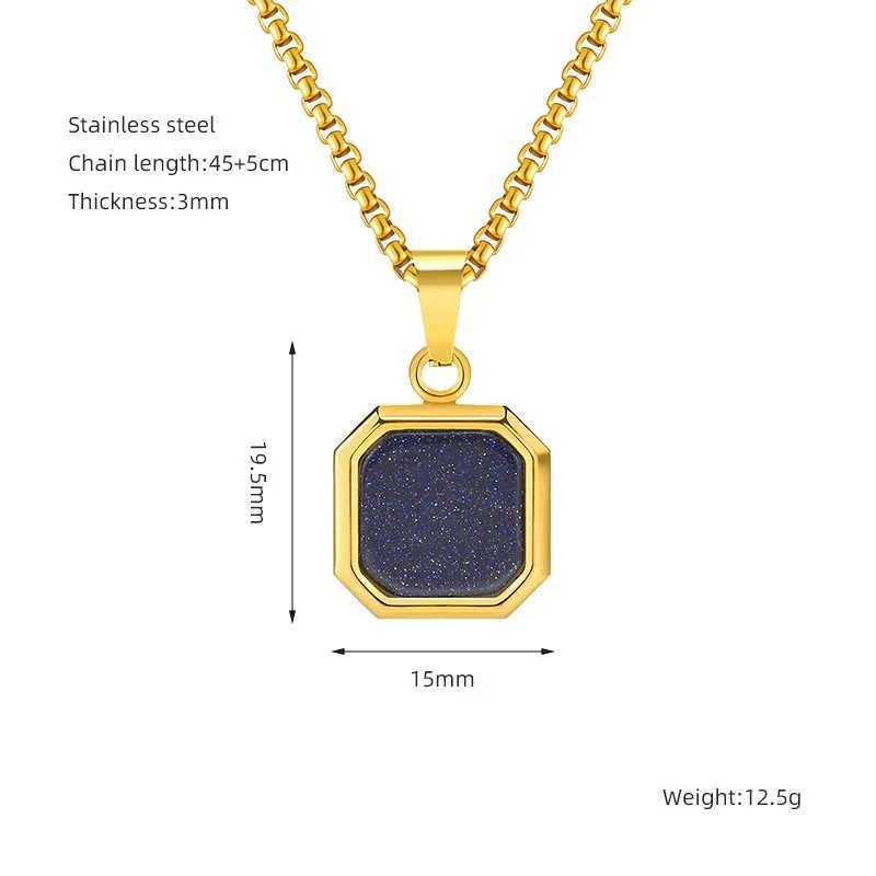 Fashion stainless steel hip-hop chain turquoise square necklace for men and women bulk sales Y250329