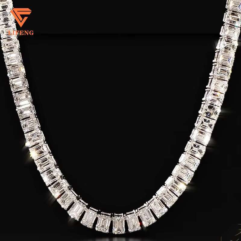 Wholesale 4mm 6mm 8mm 925 Sterling Silver Hip Hop Tennis Link Chain Iced VVS Moissanite Baguette Emerald Cut 18K Gold Weddings