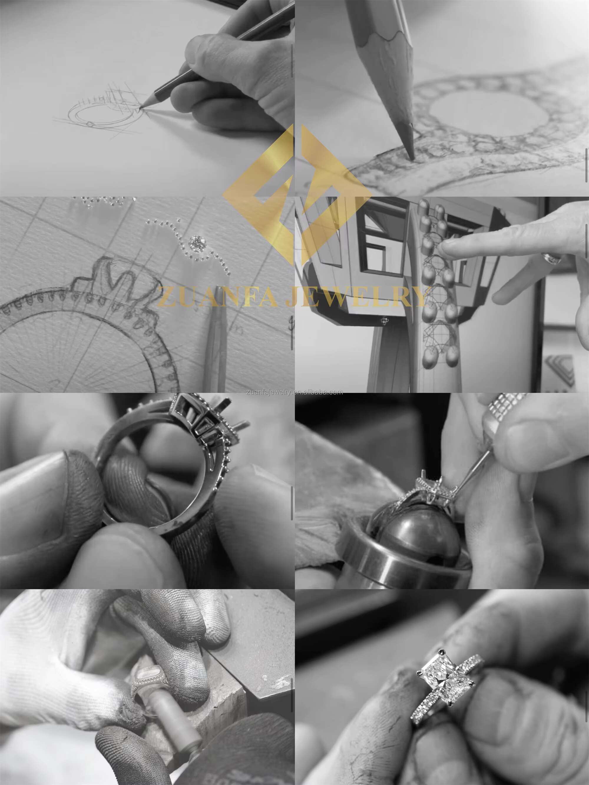 Custom Made Luxury Design Women Wedding Ring Jewelry Real Gold Crushed Radiant VVS Moissanite Diamond Engagement Ring