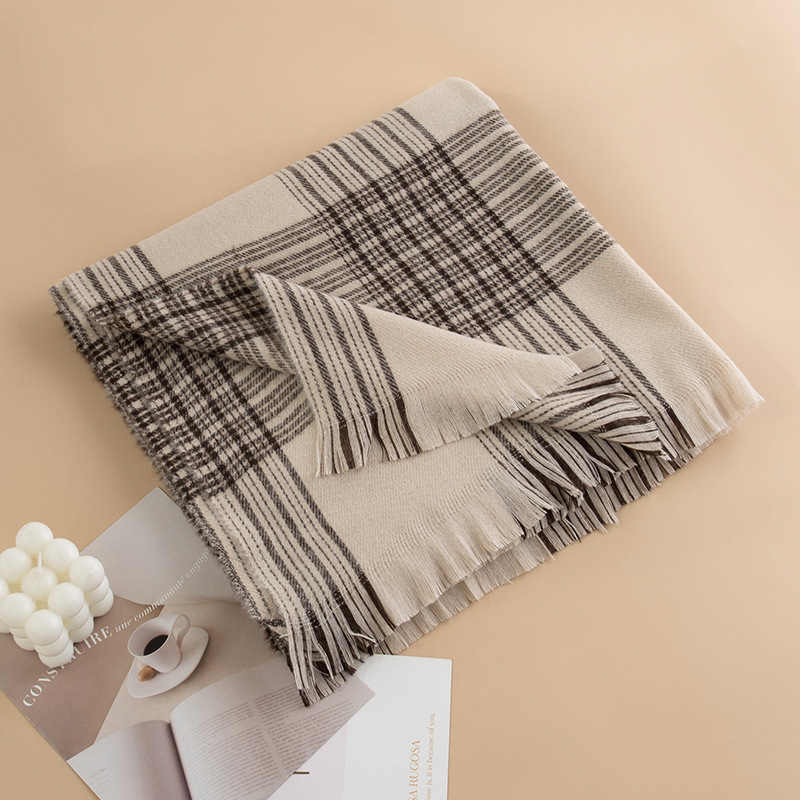 K257 Elegant temperament scarf women's fashion commuting imitation cashmere scarf wholesale plaid warm shawl neck protection cold neck scarf