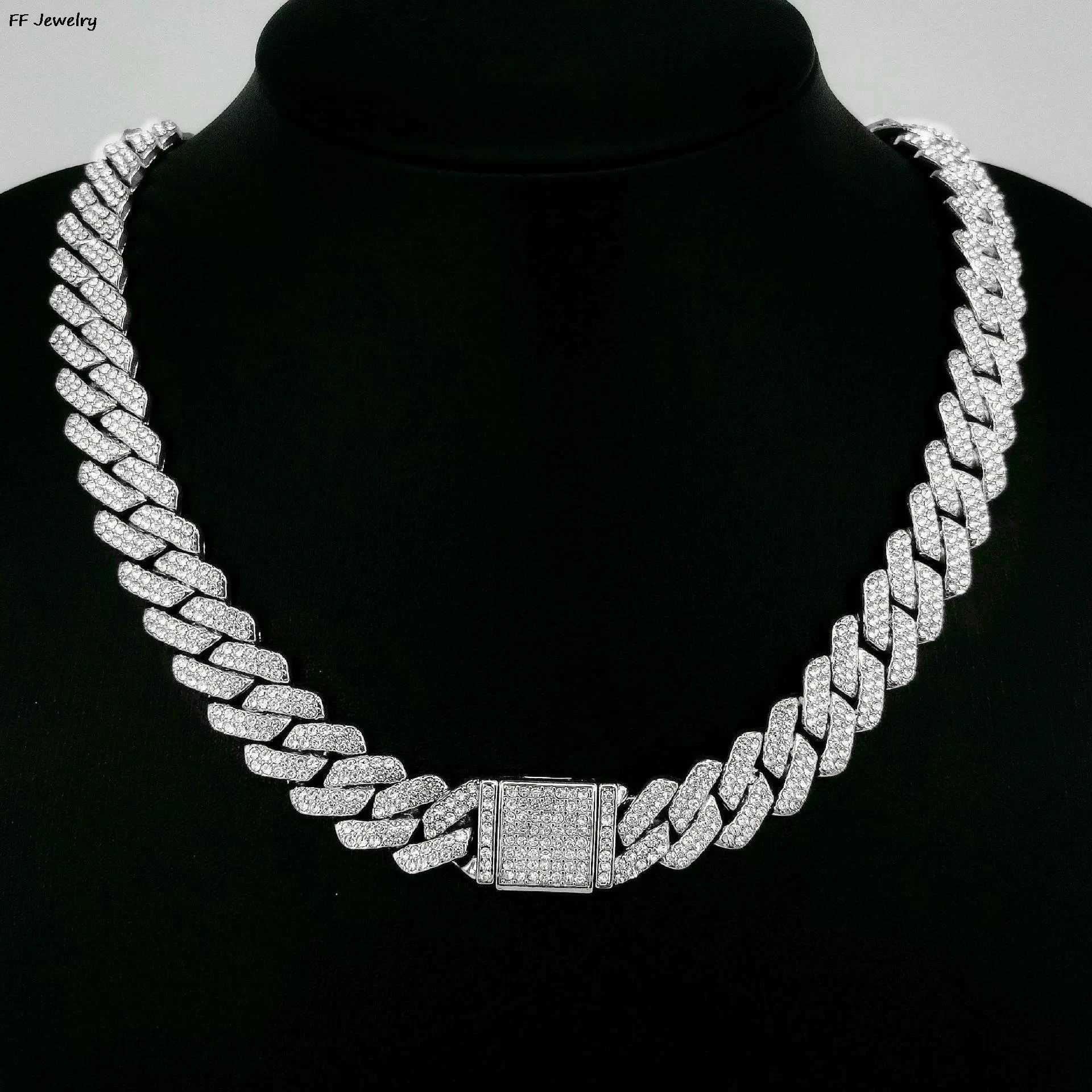 16/18/20/24 inch Cuban Link Chain Hip Hop Ice Out Paris Chain 2 Rows Rhinestone Shop Miami Diamond Cuban Mens Necklace Y250329
