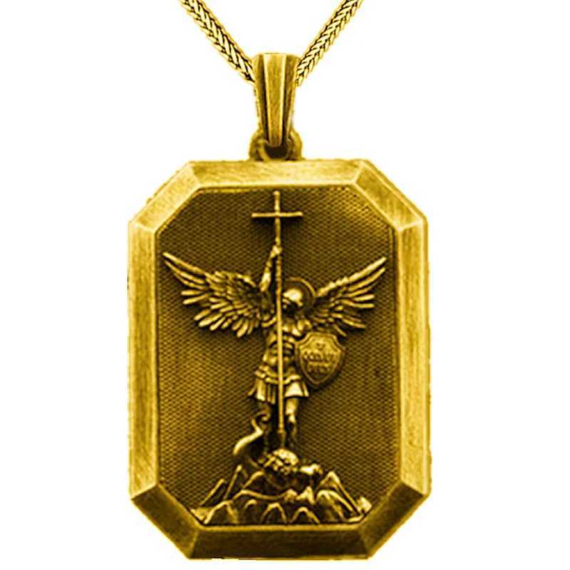Fashionable Stainless Steel Saint Michael Angel Vintage Necklace Hip Hop Necklace Mens Stainless Steel Jewelry Halloween Party Gift Y250329