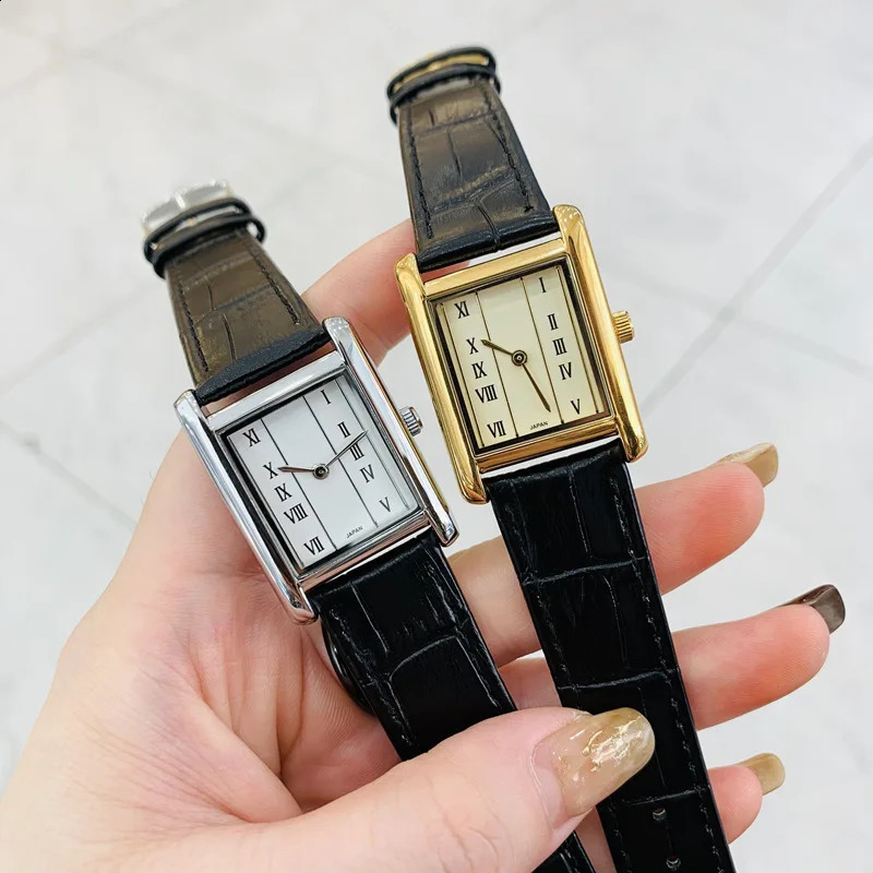 Womens Watch Quartz Watch Vintage Gold Plated Roman numerals H dial Leather Strap Womens Watch Lover Gift 250328