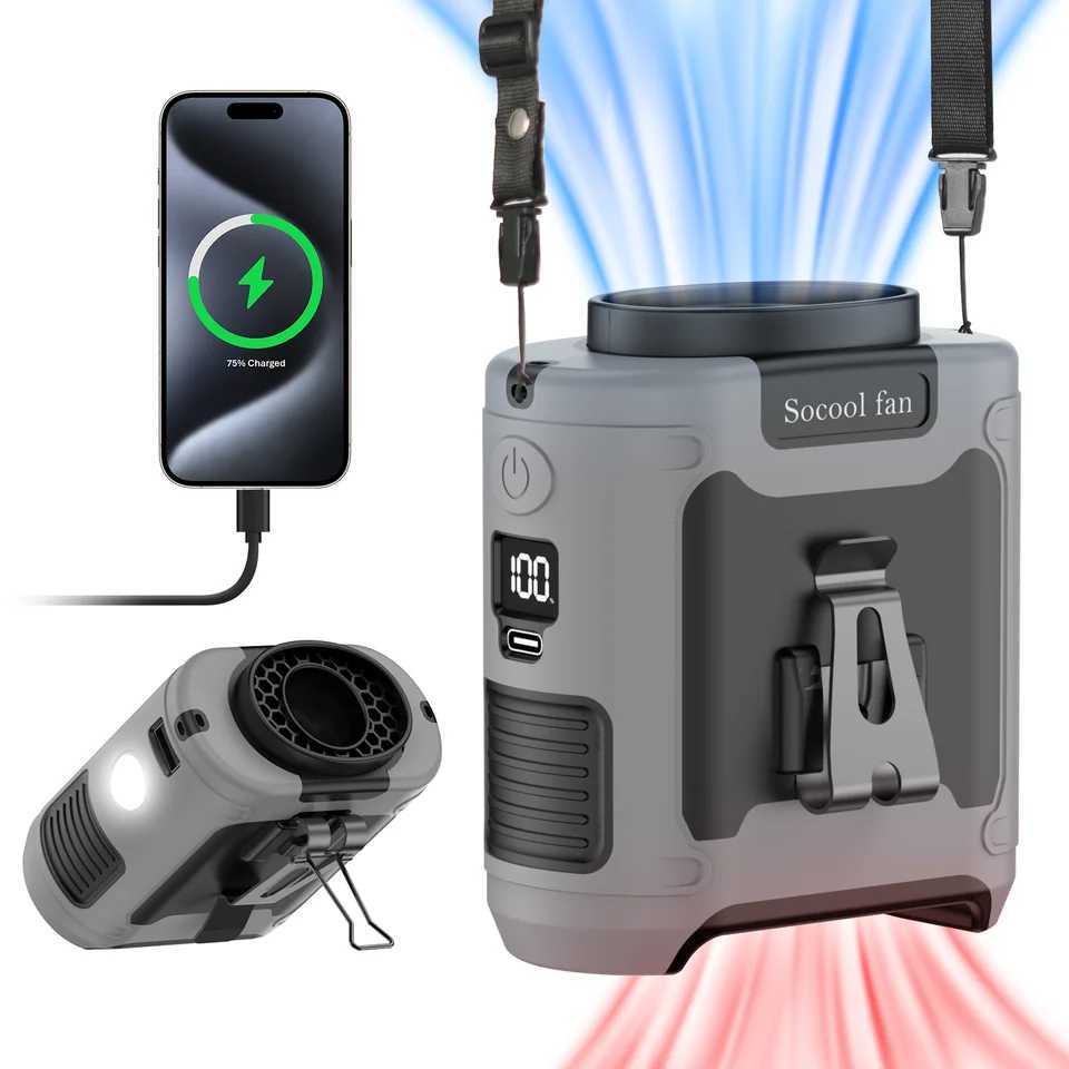 Socool fan 10000mAh waist fan portable pendant neck fan super strong wind with charging LED light used for outdoor work X250329