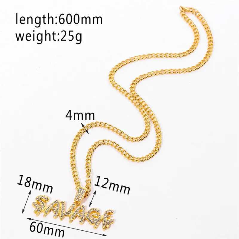 Fashionable Mens Sparkling Savich Letter Necklace Pendant Sparkling Ice Chain Necklace Mens Hip Hop Jewelry Y250329