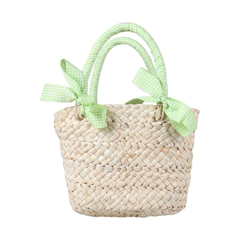 Hot selling cute bow children's handbag corn fur braided bag Fashion all-match girls shoulder accessory bag bucket bag
