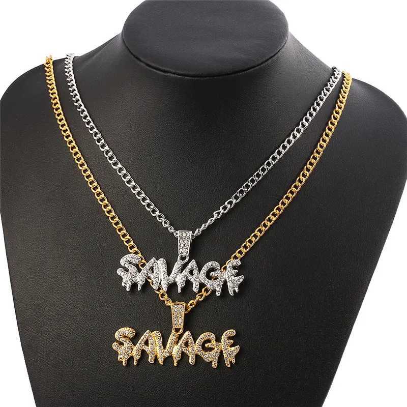 Fashionable Mens Sparkling Savich Letter Necklace Pendant Sparkling Ice Chain Necklace Mens Hip Hop Jewelry Y250329