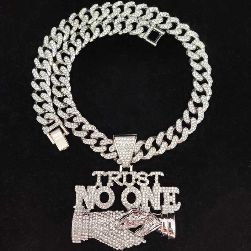 Womens Hip Hop Trust Pendant Free Necklace with 13mm Cuban Chain Hip Hop Ice Pendant Necklace Fashionable Punk Jewelry Gift Y250329