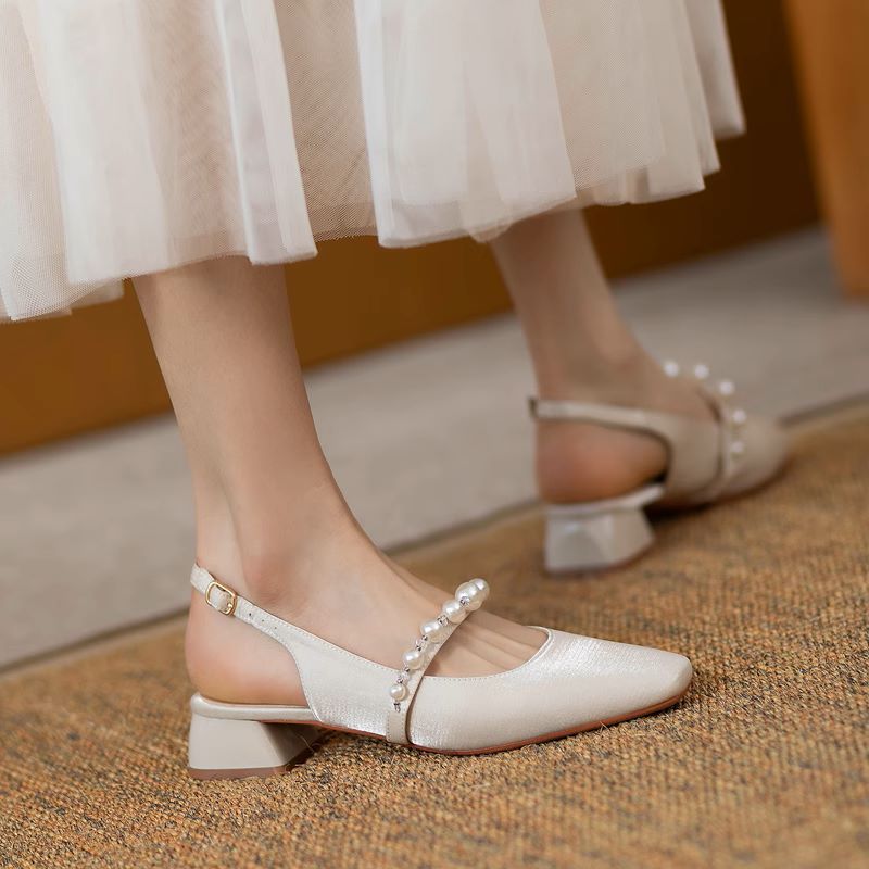 slippers Designer Coarse heeled sandals One word strap single shoe Baotou high heels Rear empty slipper Women External penetration