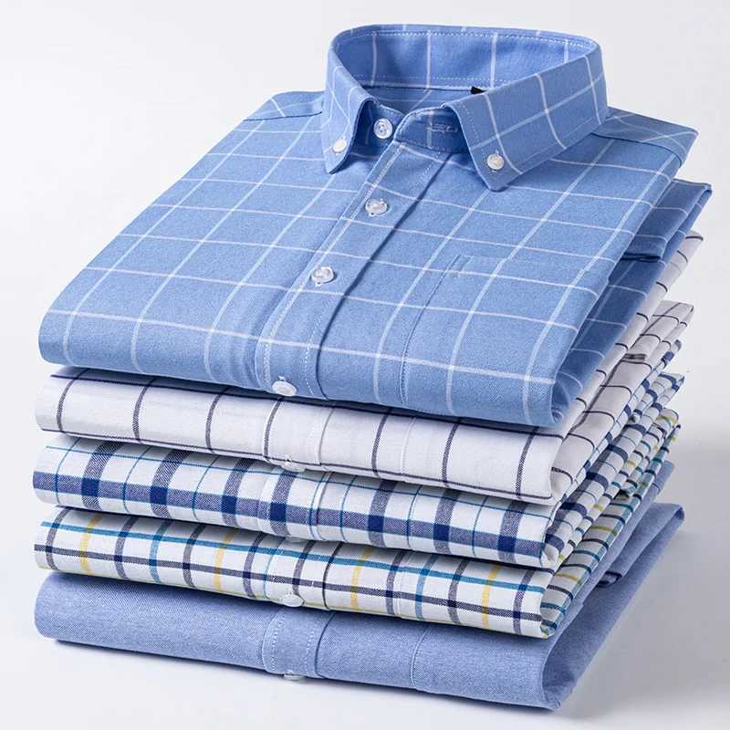 100% pure cotton Oxford mens striped plain shirt mens business casual Khmer long sleeved mens button up shirt 6XL 7XL X250329