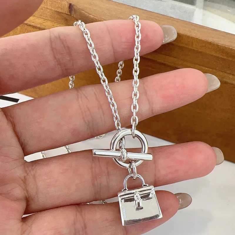 Sam Panda 925 sterling silver bag buckle necklace suitable for womens gifts irregular fashionable jewelry accessories direct shipping Y250329