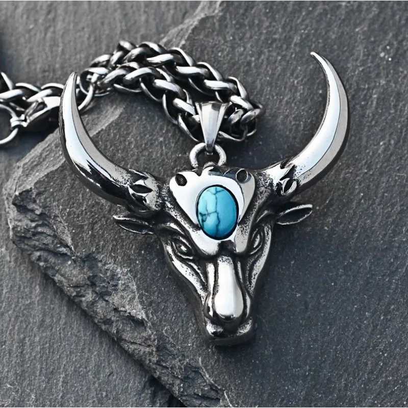 Mens Fashion Bull Head Necklace Pendant Retro Hip Hop Necklace Mens Pendant Necklace Fashion Jewelry Decoration Wholesale Y250329