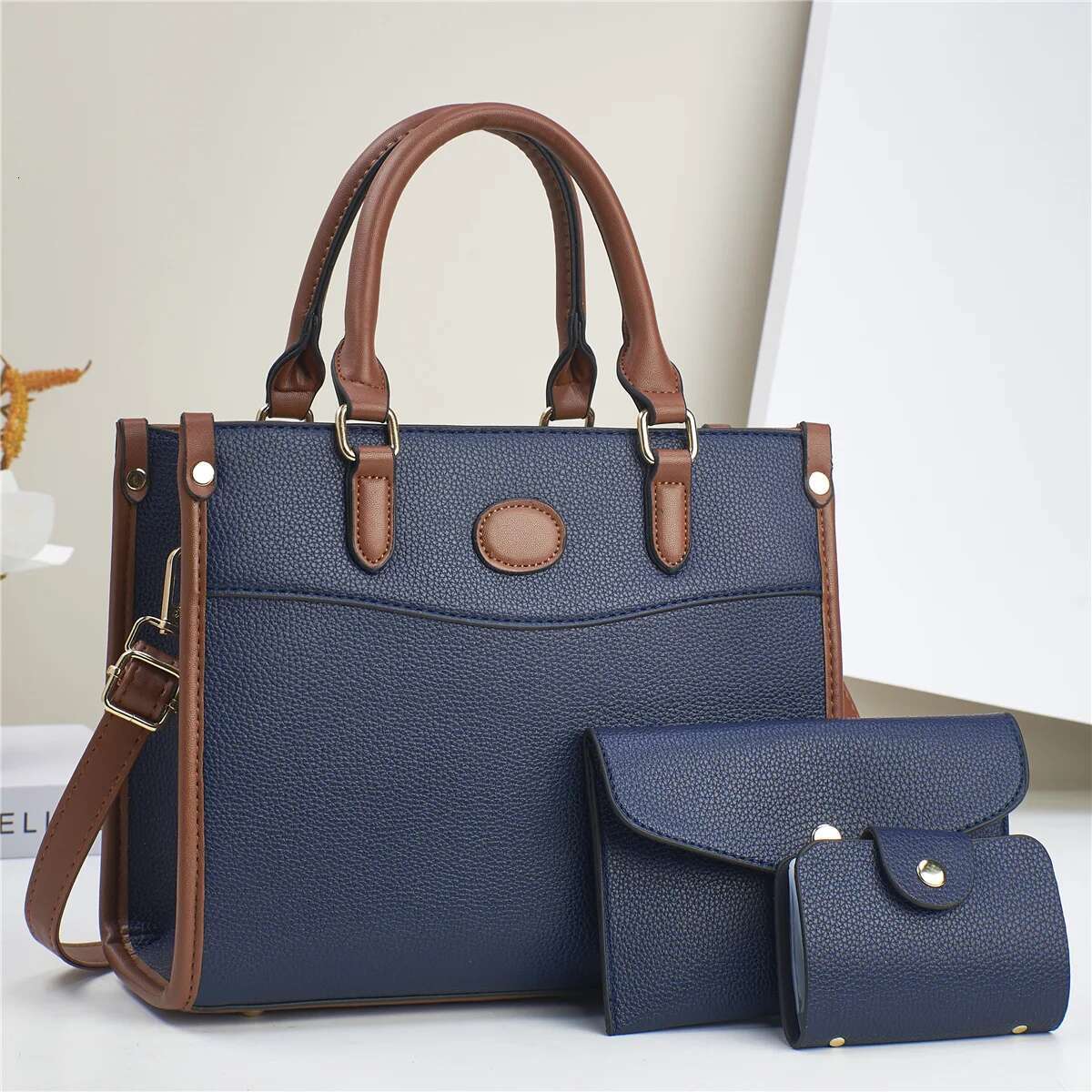 3Pcs Set Women Soft PU Leather Handbag Purse Wallets Large Capacity Tote Shoulder Bag Girls Messenger Bags For School Work