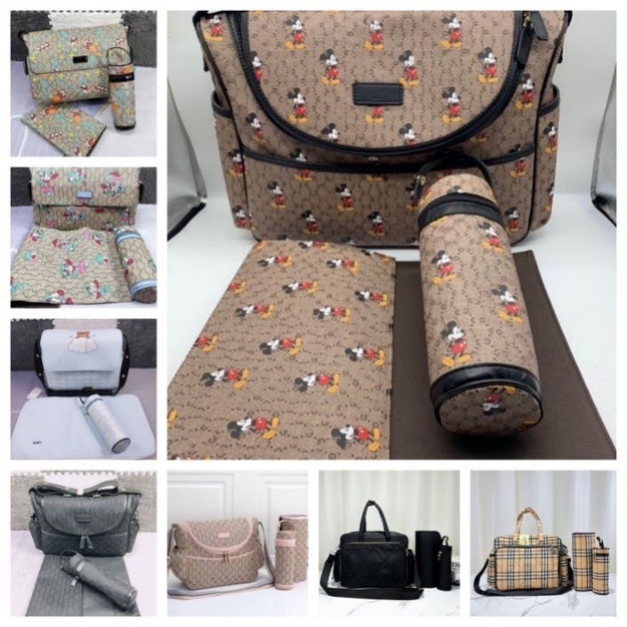 Baby bag pram diaper bags fashion designer vintage floral diapering babies nursing nappy bag childrens girl boy large nylon zipper bag A38