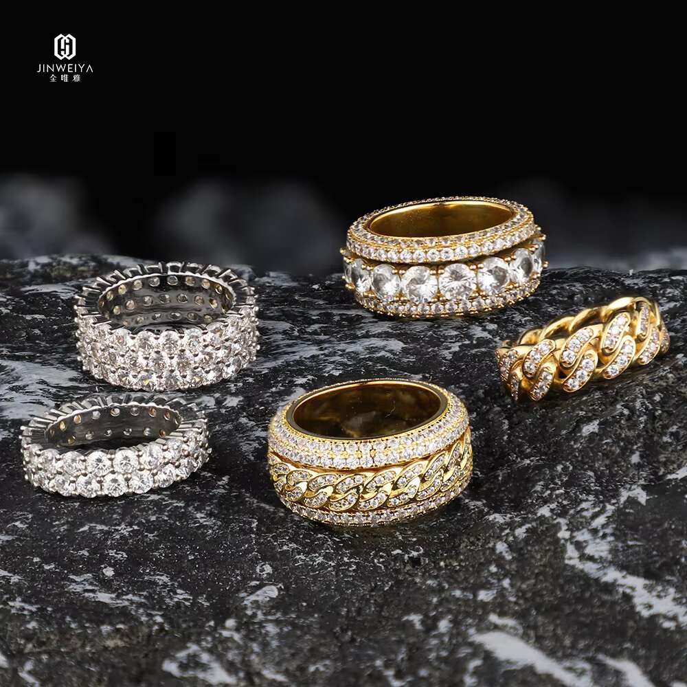 Custom Rings Baguette Luxury VVS Moissanite 18K Gold Plated Silver Iced Out Hip Hop Rings Men