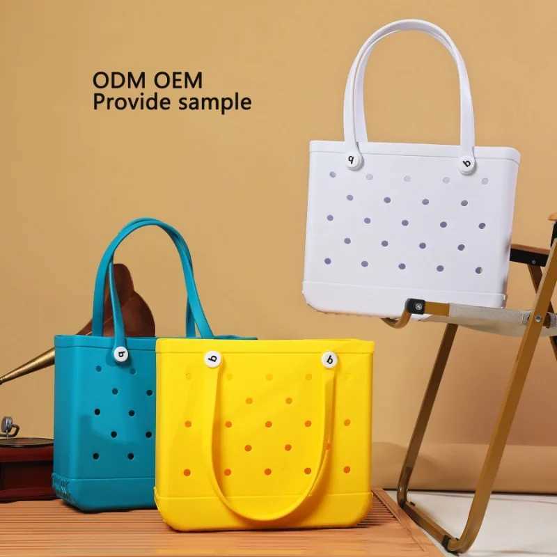 Designer bag M/L/XL Fashion Large Beach Bag EVA Rubber Waterproof Storage Basket Travel Shopping Handbag Womens Shoulder Solid Color Bag Y250328