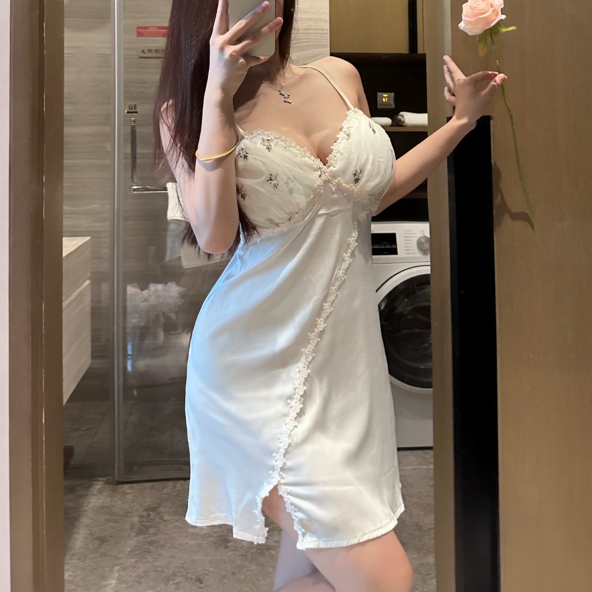 G9110 High quality French fairy floral nightdress with bra pads temptation home clothes set one piece dropshipping