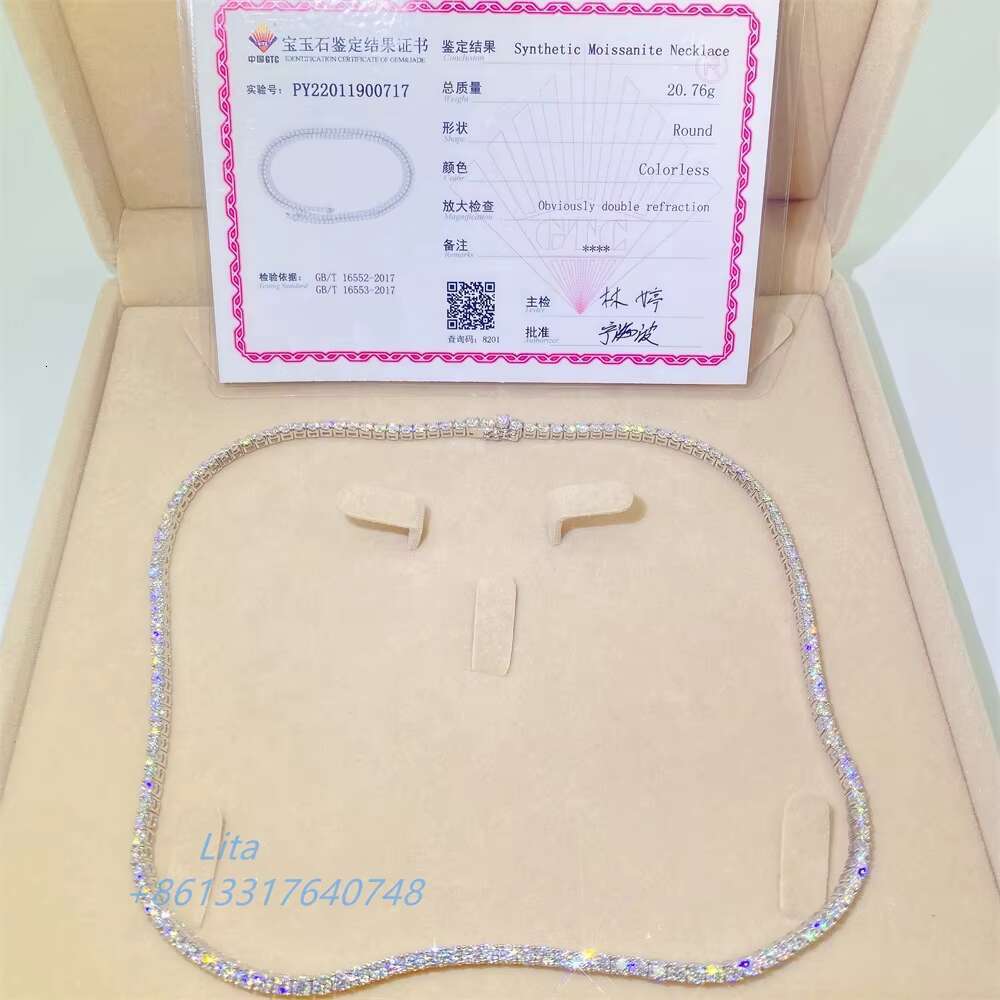 Luxury Jewelry Real Solid 10k Gold 3mm Tennis Chain Bracelet Necklace White Gold Moissanite Tennis Chain