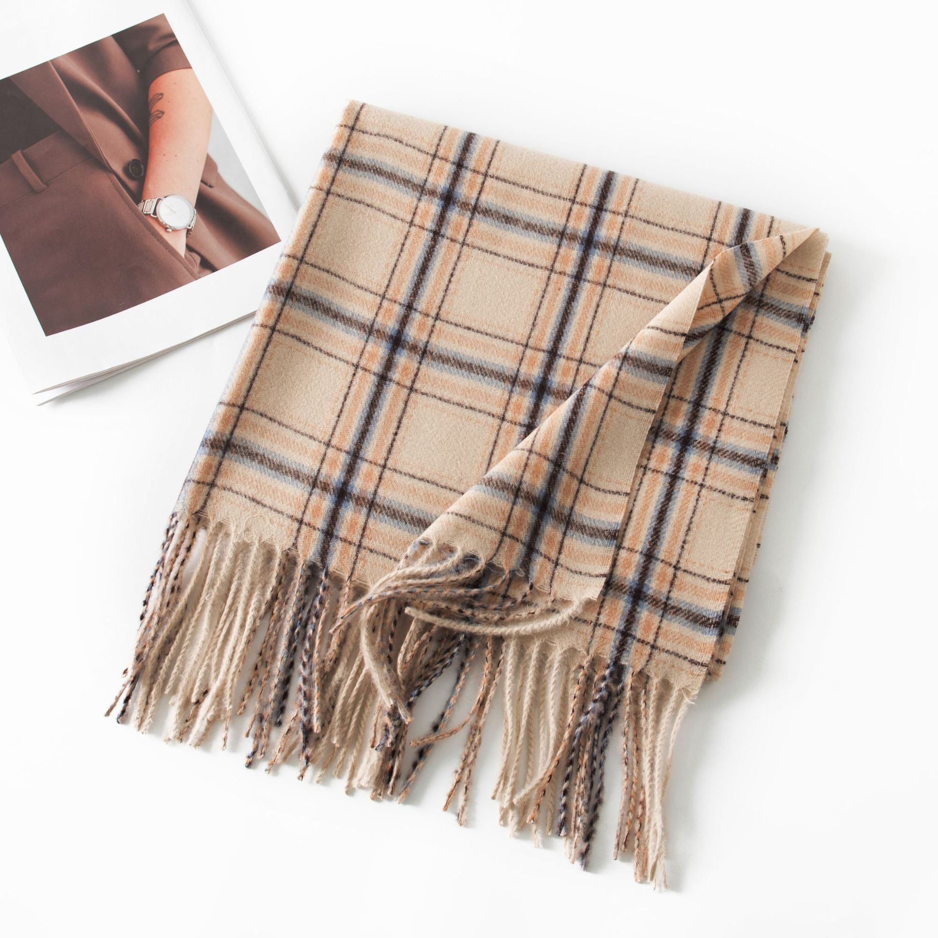 K259 New British plaid imitation cashmere scarf couple warm shawl autumn and winter double-sided thick long retro neck scarf