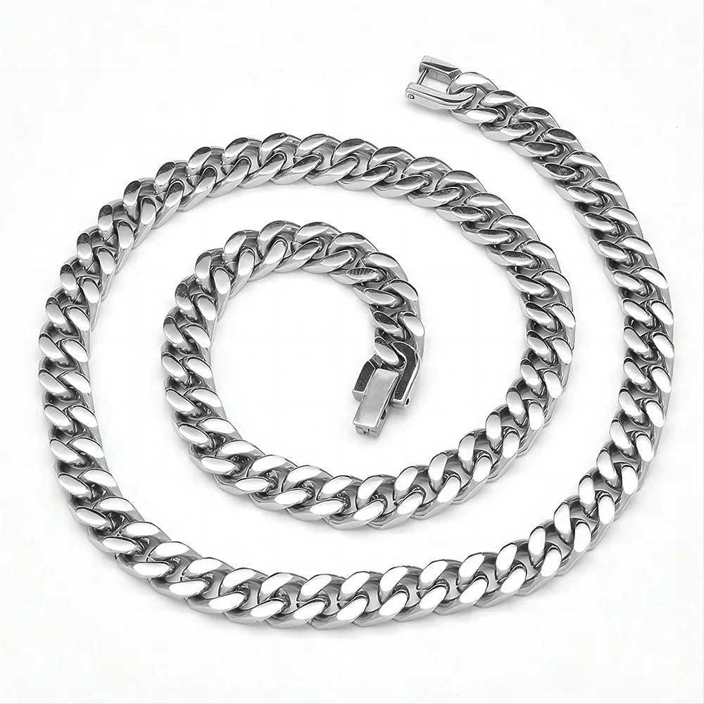 Hip Hop high-quality 316L stainless steel 8mm wide 4-sided polished Cuban chain mens jewelry waterproof necklace Y250329