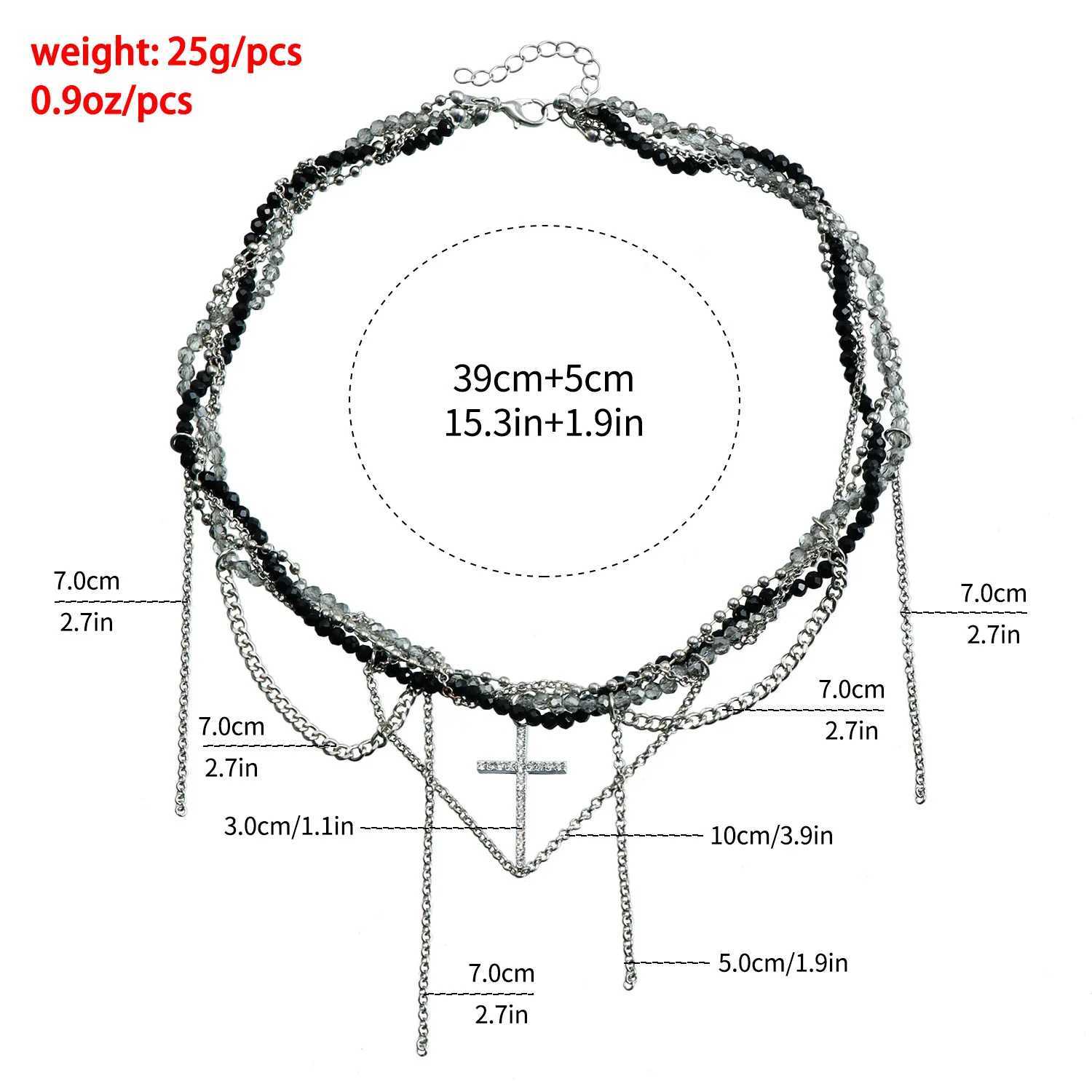 New Y2K Cross Pendant Beaded Necklace Womens Bohemian Crystal Grade Tassel Kravik Chain Cool Necklace Fashion Jewelry Y250329