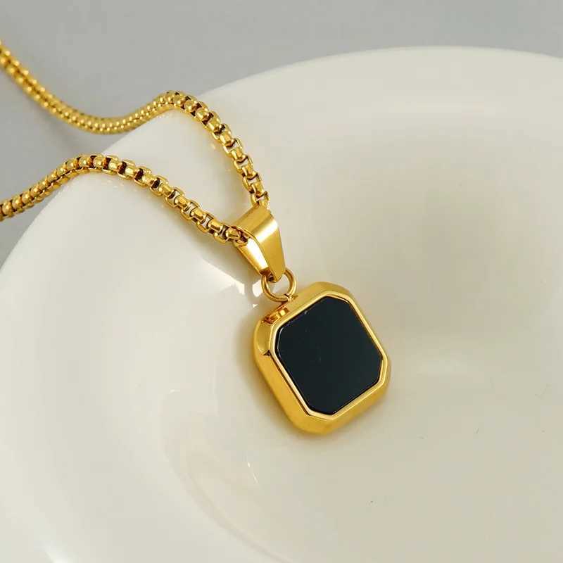 Fashion stainless steel hip-hop chain turquoise square necklace for men and women bulk sales Y250329