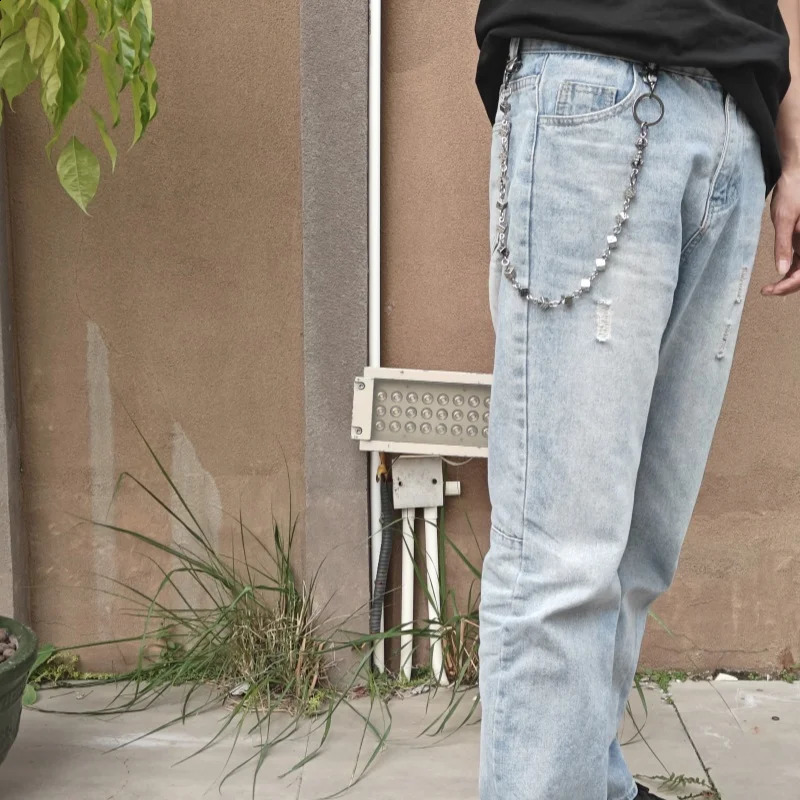Jin Gangchu Mens Pants Lucky Dice Chain Silver Metal One Waist Retro Keychain y2k Accessories Wholesale 250325