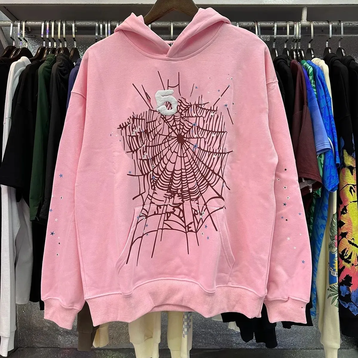 Designer Men hoodies Young Thug Women Hoodie Foam Print Web Graphic Pink Sweatshirts y2k Pullovers Hoody High Quality Tracksuit S-XL