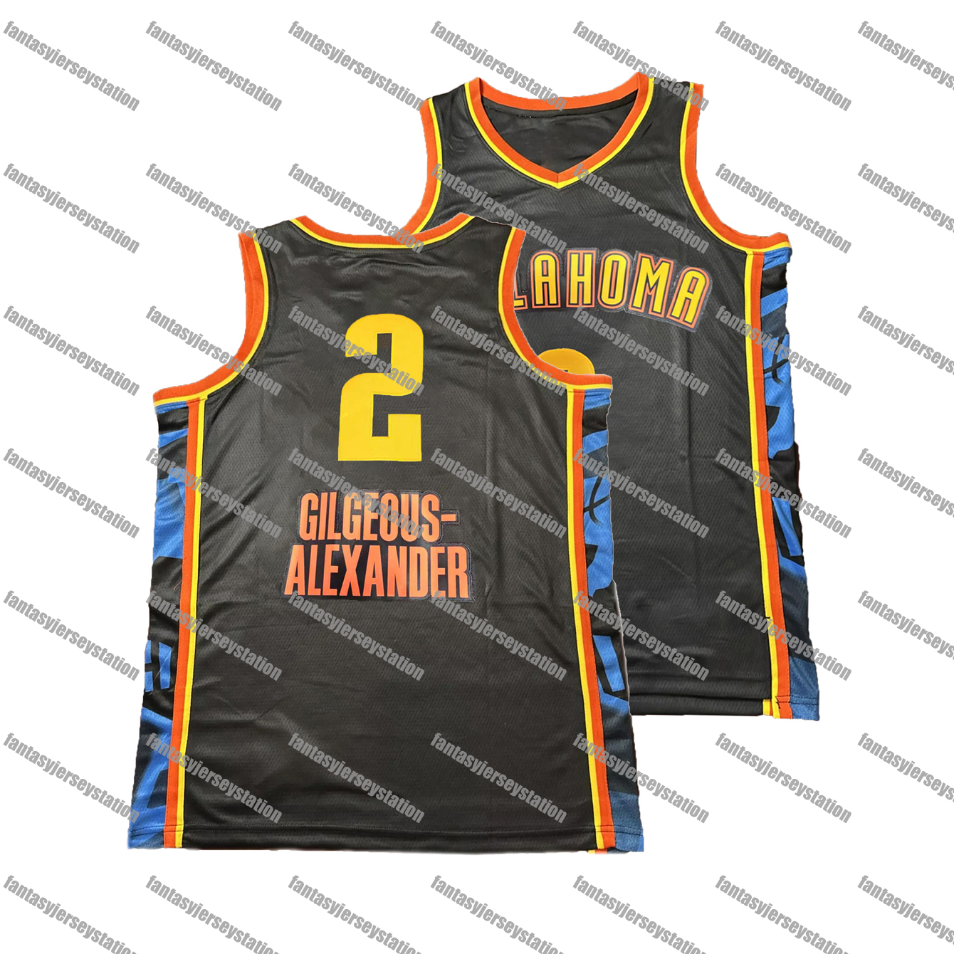 IN STOCK Mens Black 2 OKC Basketball Jersey, Polyester Knit Fabric, V Neck, Loose Fit, Breathable Stitched Casual Sports Shirt for Training S-3XL