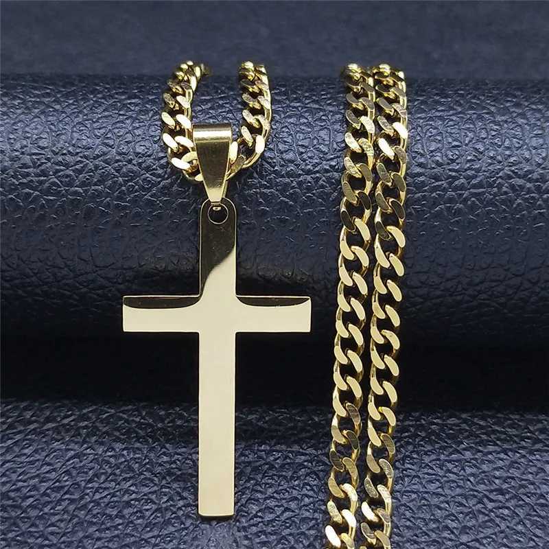 Christian Hip Hop Stainless Steel Jesus Cross Necklace Mens Gold Declaration Necklace Jewelry Collier Croix Y250329
