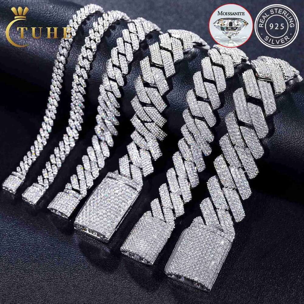 Mossanite Hip Hop Jewelry 6mm-25mm Pass Dia Tester Sterg Sier VVS Moissanite Iced Out Cuban k Bracelet For Mens