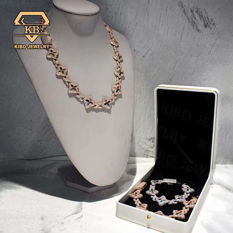 Hip Hop Clover Chains Jewelry VVS Moissanite 925 Silver Rose Gold Plated 22mm Moissanite Iced Out 4 Leaf Cuban Link Chain