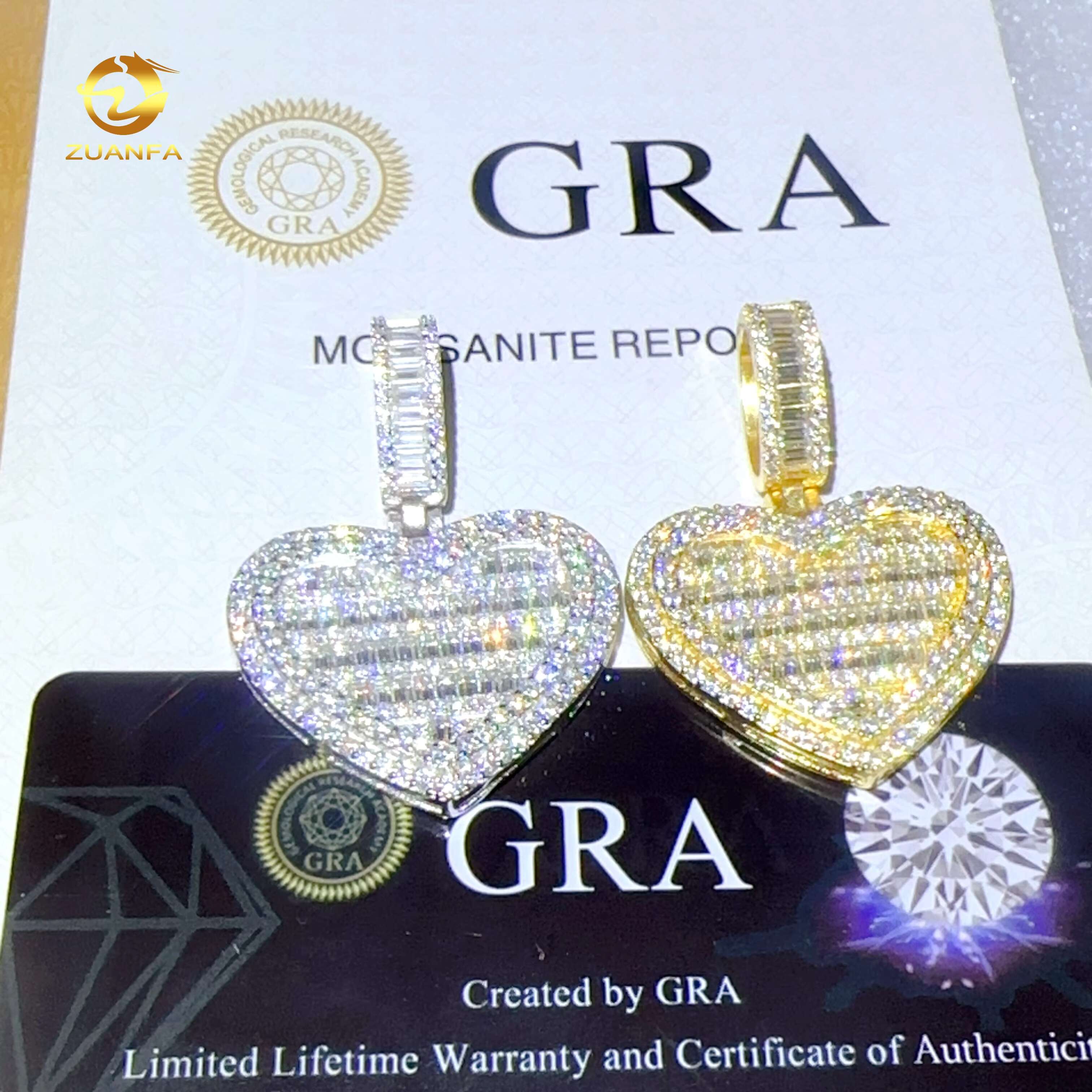 Emerald Diamond Pendant 925 Silver Iced Out Moissanite Pendant Custom Jewelry Heart Shape Pendant