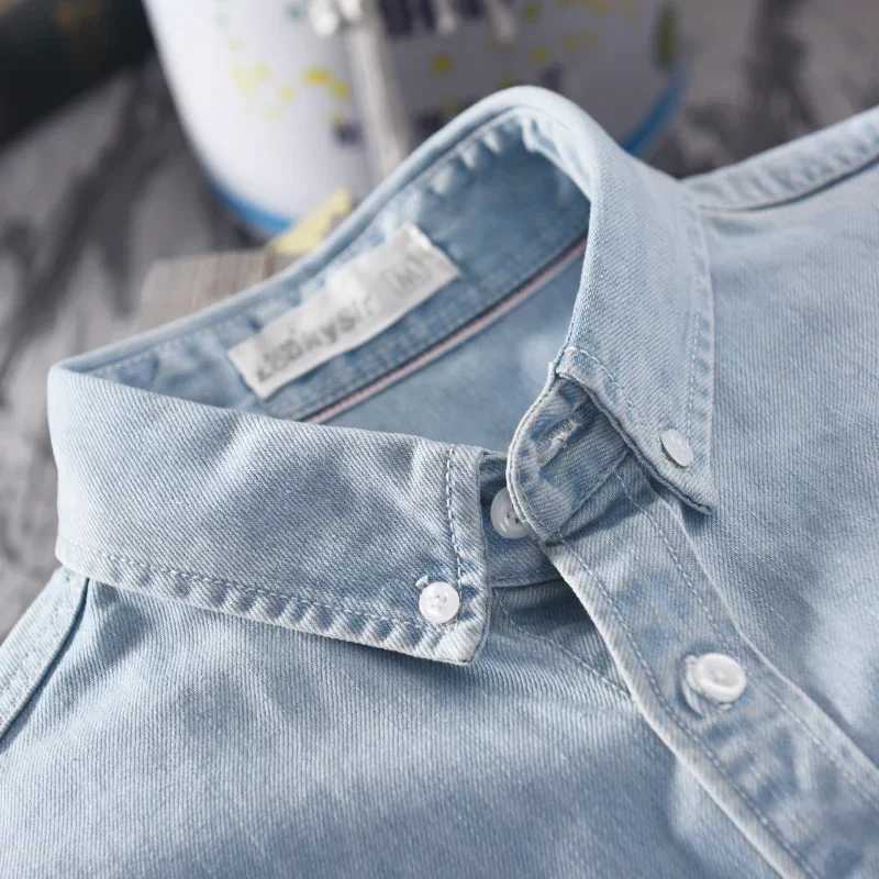 100% pure cotton autumn long sleeved denim shirt for men fashionable and casual high neck mens top classic light blue black gray X2503291