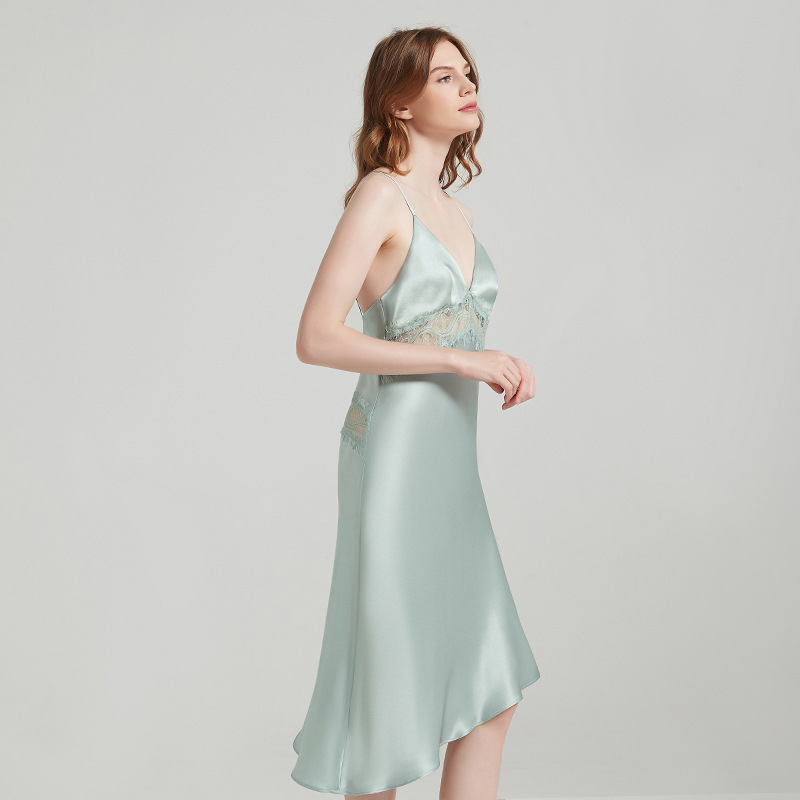 MU7130 Master quality lace silk nightdress backless sexy suspender skirt 100% mulberry silk skin-friendly comfortable home clothes