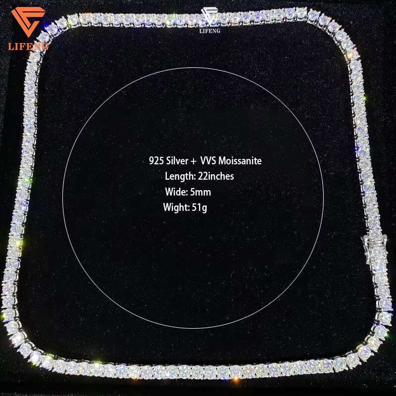 Fine Jewelry High Quality 925 Sterling Silver Necklace 5MM Iced Out VVS Moissanite Diamond Rose Gold Plated Hip Hop Tennis Chain