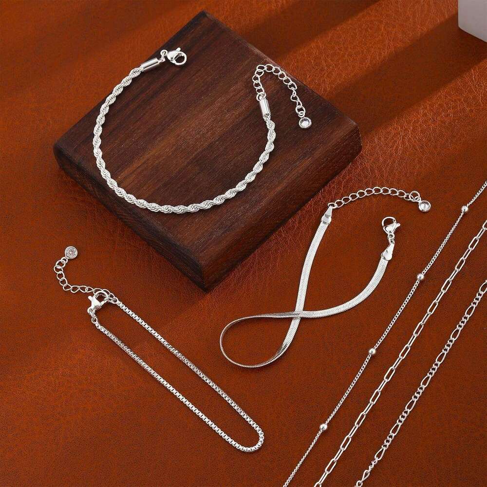 Gold/Sier Women,14K Real Gold Plated Bracelets Stack Trendy Sets Stackable Snake Figaro Paperclip k Chain Adjustable Bracelet Pack Jewelry for Women