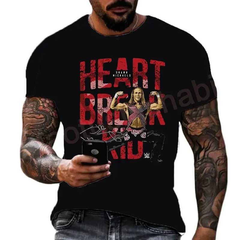 Summer Mens 3D Famous Wrestler Shawn Michaels T-shirt Childrens Street Large Round Neck Sports Top 26Y0424