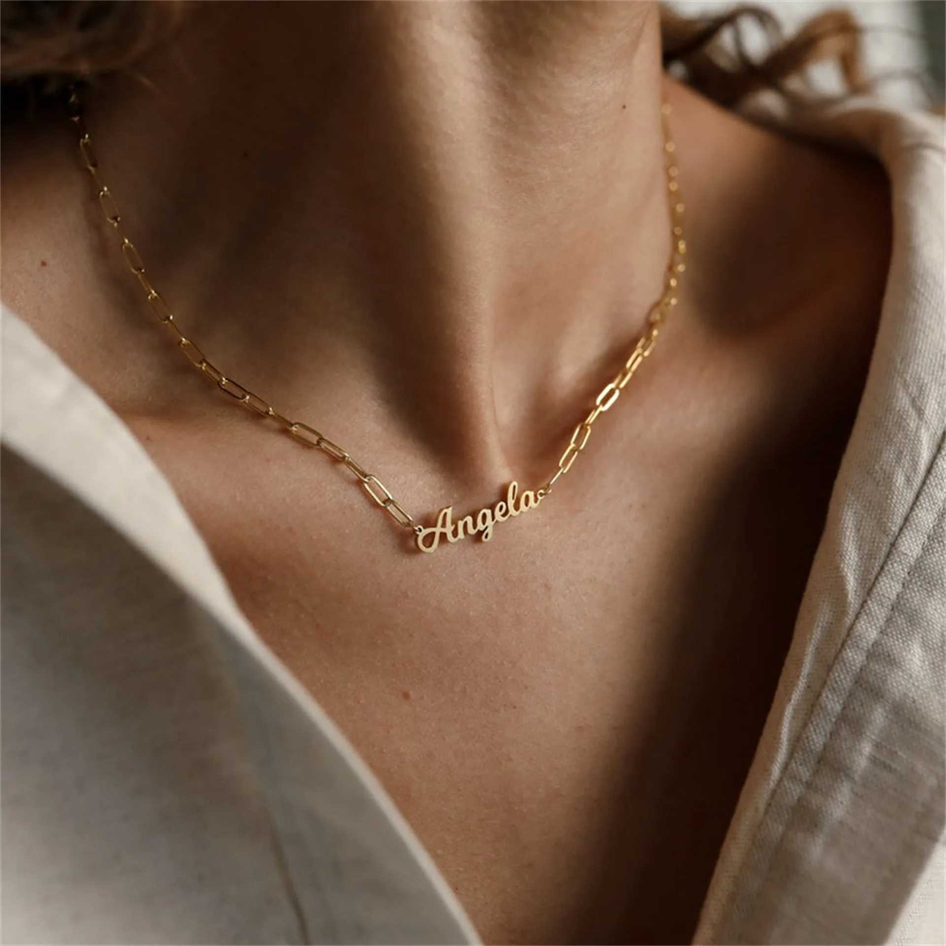 Trendy Name Custom Necklace Personalized Golden Choker for Women Men Stainless Steel Pendant Customized Jewelry Dropshipping Y250329